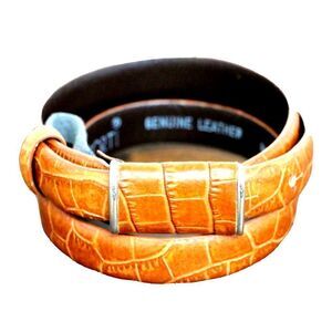 Fabio Corti TAN BROWN CROCO LEATHER 1"W COVERED BUCKLE WOMEN'S SKINNY BELT L (F5